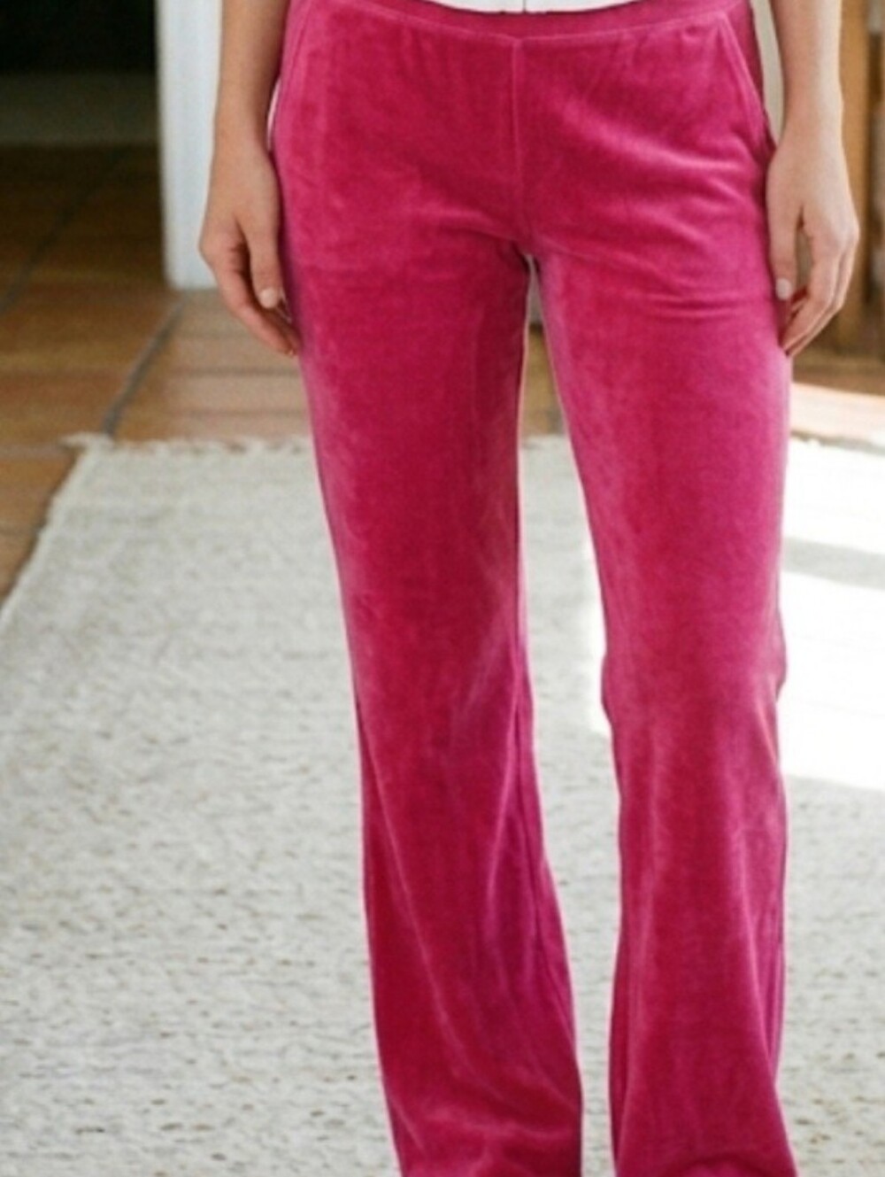 Vintage Sideways Pink Velour Wide-Leg Pants